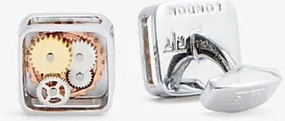 Mens Silver Colour Square Palladium and Enamel Cufflinks