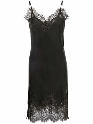 GOLDHAWK- Velvet Lace-trim Short Dress