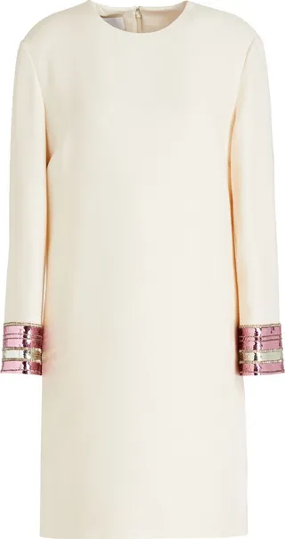 Embellished wool and silk-blend crepe mini dress
