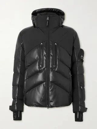 Jeet Shell-Panelled Quilted Faux Leather Hooded Down Ski Jacket