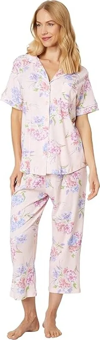 Karen Neuburger Island Breeze Short Sleeve Girlfriend Capris PJ Set (Island Breeze Floral) Women's Pajama Sets
