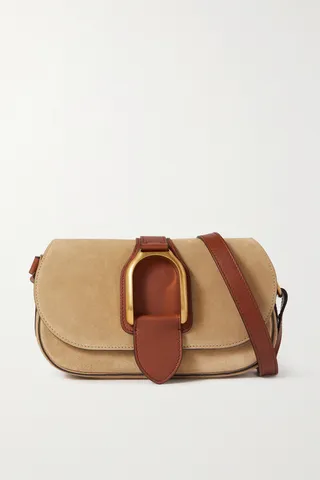 Ralph Lauren Collection - Wellington Leather-trimmed Suede Shoulder Bag - Neutrals