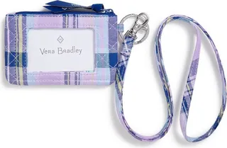 Vera Bradley Women's Recycled Cotton Zip ID Lanyard Amethyst Plaid