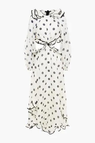 Ruffled polka-dot linen and silk-blend midi dress