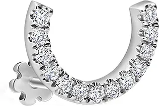 6.5mm Scallop Set Diamond Demi Eternity Thread Through White Gold Single Earring