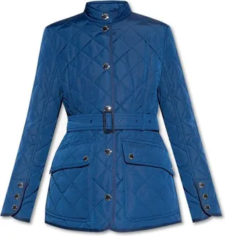 Burberry Logo Embroidered Diamond-Quilted Belted Jacket
