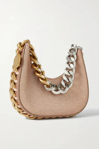 Stella McCartney - Frayme Embellished Glittered Vegetarian Leather Shoulder Bag - Pink