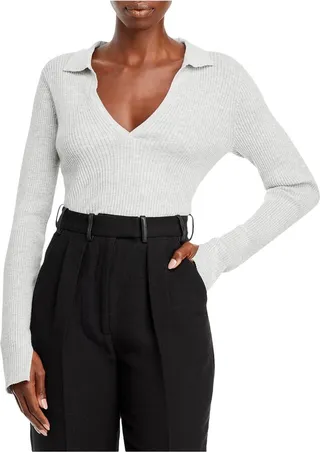 Catarina Womens Collared Heathered V-Neck Sweater
