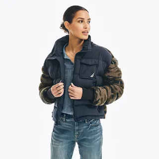 Camouflage Mixed Media Faux Shearling Jacket