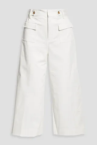 Cropped cotton-blend twill wide-leg pants