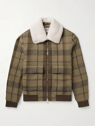 Checked Shearling-Trimmed Virgin Wool Blouson Jacket