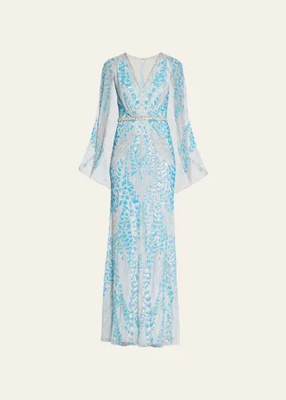 Lovebird Embellished Column Gown