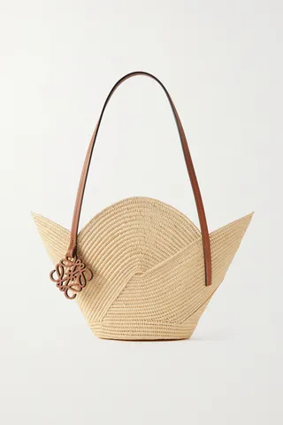 Loewe - + Paula's Ibiza Petal Basket Leather-trimmed Raffia Tote Bag - Brown