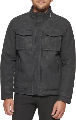 Faux Leather Military Jacket