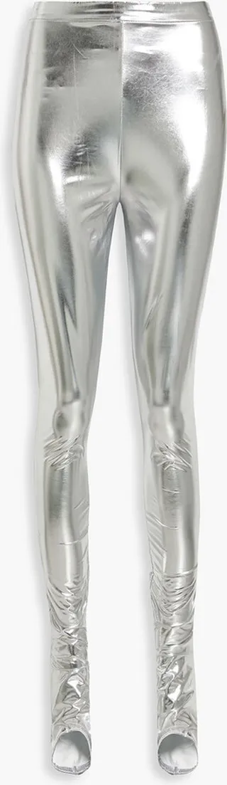 Metallic vinyl stirrup leggings