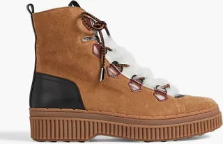 Shearling-trimmed suede ankle boots