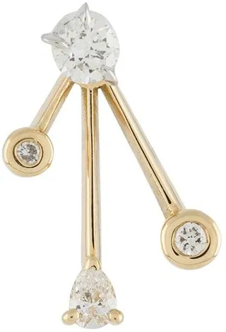 18kt yellow gold Crackle ear jacket with diamond studs single earring