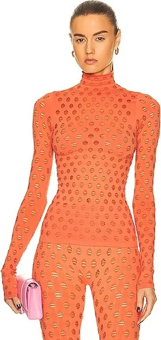 Maisie Wilen Perforated Turtleneck in Orange