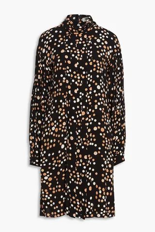 Polka-dot pleated crepe dress