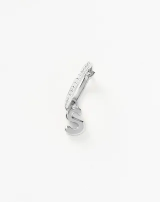 Initial Single Charm Hoop Earring - Initial S | Sterling Silver