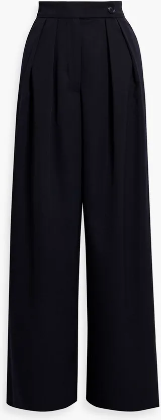Pleated wool-twill wide-leg pants