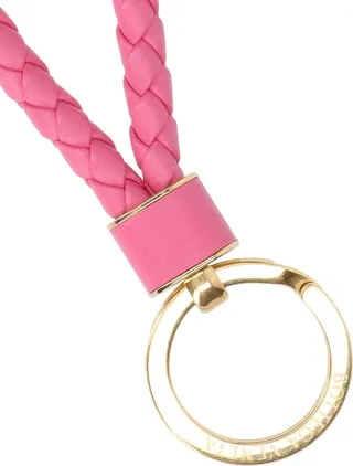 Bottega Veneta braided pink leather keyring with a gold snap hook and an engraved logo.