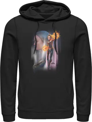 Men's Marvel Captain Marvel Galactic Profile Pull Over Hoodie - Black - 3X Large