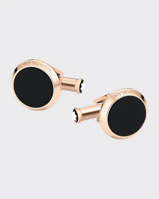 Onyx-Inlay Round Rose Golden Cufflinks