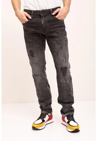 Ron Tomson Men's Modern Distressed Denim Jeans