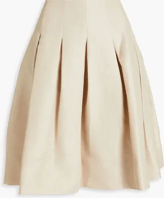 Pleated mélange linen-blend twill mini skirt