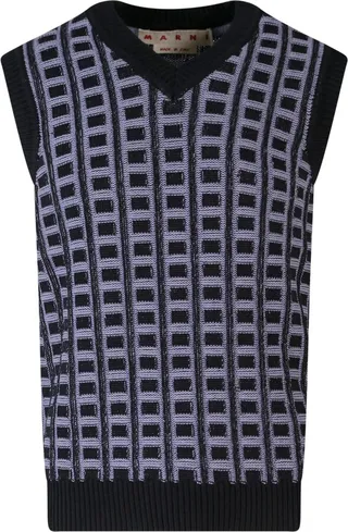 Sleeveless cotton sweater with three dimensional motif
