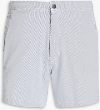 Mid-length striped stretch-seersucker swim shorts