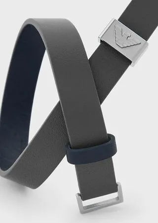 Blue and Gray Leather Strap Bracelet