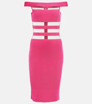 Off-shoulder mesh-paneled minidress