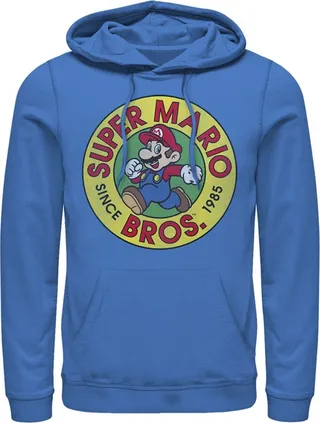 Men's Nintendo Mario Walk Circle 1985 Pull Over Hoodie - Royal Blue - X Large
