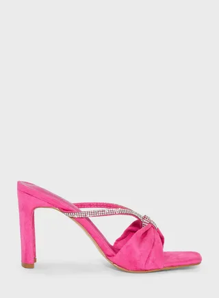 Rhinestone & Knot Decor Chunky Heeled Sandals