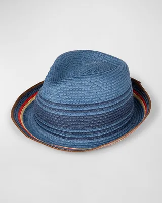 Men's Trilby Stripe Paper Straw Fedora Hat