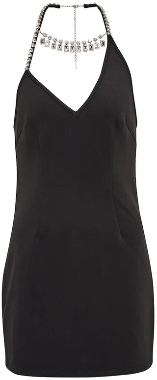 Halterneck embellished minidress