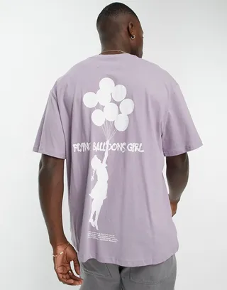Only & Sons oversized t-shirt with Banksy balloon print in lilac