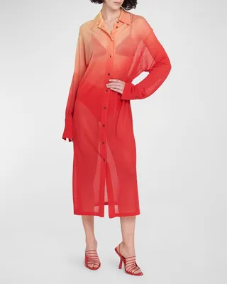 Dip-Dyed Button-Front Shirtdress