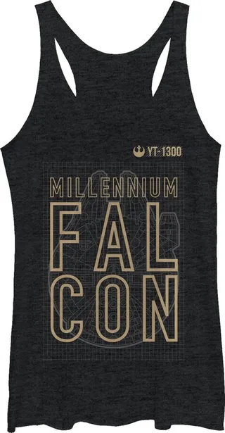 Women's Star Wars The Force Awakens Millennium Falcon YT-1300 Racerback Tank Top - Black Heather - Small