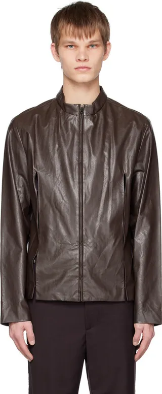 TheOpen Product SSENSE Exclusive Brown Slit Faux-Leather Jacket