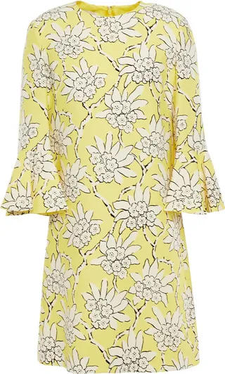 Fluted floral-print wool and silk-blend crepe mini dress