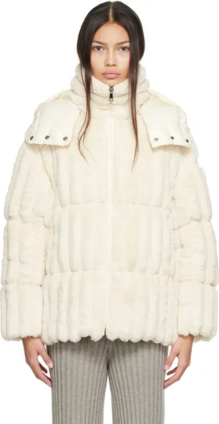 Moncler White Fare Faux-Fur Down Jacket