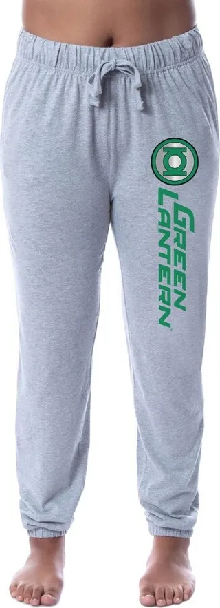 DC Comics Womens' Green Lantern Logo Character Jogger Sleep Pajama Pants (Small) Grey