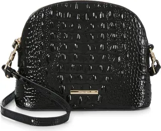 Georgina Small Croc Embossed Leather Dome Crossbody Bag