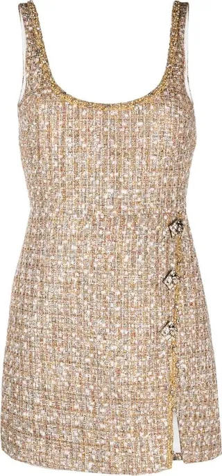 Crystal-Embellished Check Mini Dress