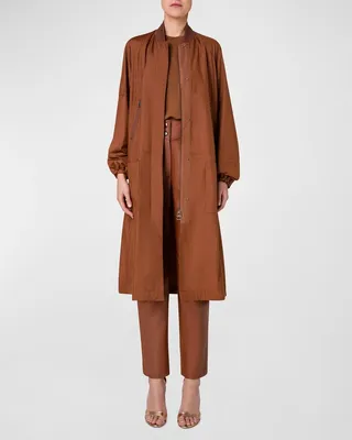 Omari Silk Taffeta Long Bomber Coat