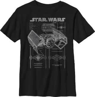 Boy's Star Wars TIE Fighterprint T-Shirt - Black - X Large