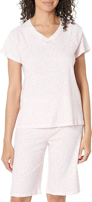 Karen Neuburger Short Sleeve V-Neck Bermuda PJ Set (Pretty Leopard) Women's Pajama Sets
